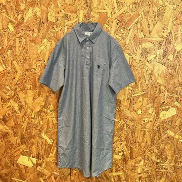 U.S. POLO ASSN. 무릎 기장 원피스 플레어 셔츠 라이트 블루