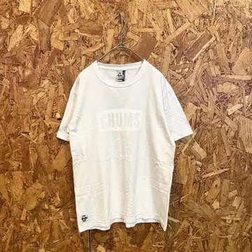 CHUMS 참스 반팔 티셔츠 로고 프린트 프론트 프린트 화이트