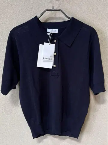 택 포함 미사용 새상품 Lookast 네이비 반팔 폴로 니트 사이즈 S