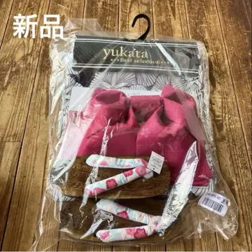 새상품 유카타 베스트 셀렉션 나팔꽃 핑크 오비 일본 나막신 세트