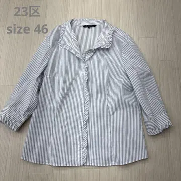 23구 프릴 스키퍼 스트라이프 블라우스 셔츠 7부 소매 46 2XL