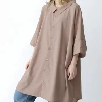오샤레 워커 택 포함 새상품 세련된 디자인 롱 셔츠 핑크 베이지 계열