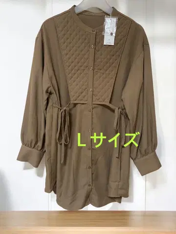 택 포함 새상품 벨메종 센슈카이 퀼팅 뷔스티에풍 브라운 셔츠, L 사이즈