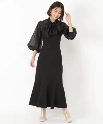 AND COUTURE 시어 풀오버 레이어드 원피스 블랙