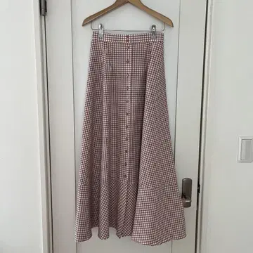 론 헤르만 체크 플레어 스커트 핑크 코튼 롱 XS