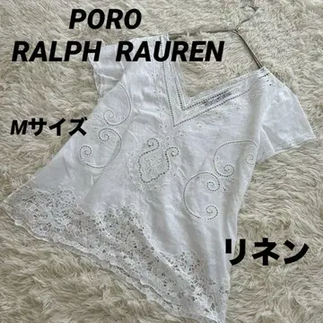 새상품급 폴로 랄프로렌 블라우스 반팔 레이스 린넨 M 화이트 흰색 린넨