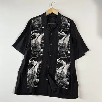 ALLSAINTS 일본풍 패턴 호랑이 무늬 오픈 카라 알로하 셔츠 L