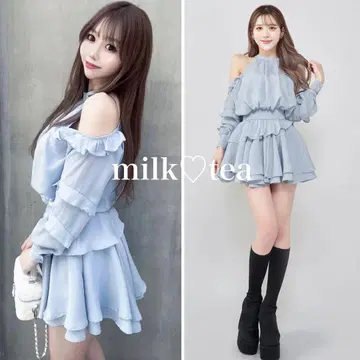 새상품 택 포함 다리치 볼륨 쉬폰 미니 원피스 색스 프리