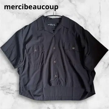 mercibeaucoup 메르시보쿠 오픈 카라 와이드 셔츠 블랙