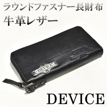 미사용 라운드 지퍼 장지갑 소가죽 가죽 남성용 블랙 DEVICE