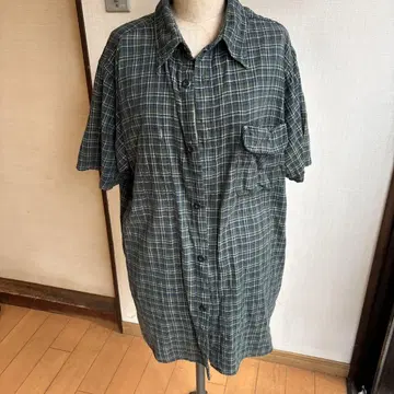 남성용 그린 계열 체크 반팔 셔츠