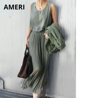 AMERI 아메리 쉬폰 롱 원피스 슬리브리스 플리츠