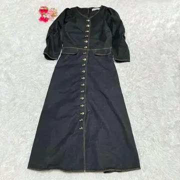 새상품급 보더스 앳 발코니 스트레치 데님 원피스 블랙 36