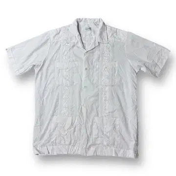 90s GUAYABERA 쿠바 셔츠 화이트 자수 구제 의류 빈티지 XL