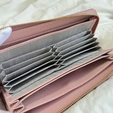 천연 가죽 지갑 장지갑 대용량 소가죽 라운드 지퍼 코인 슬롯 핑크