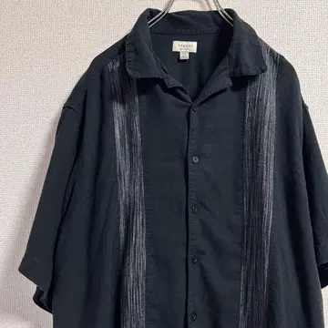 hagger 하거 린넨 알로하 셔츠 반팔 오픈 카라 셔츠 블랙 2XL