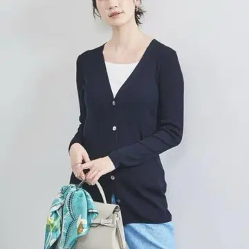 새상품 UNITED ARROWS 실크 리브 V넥 롱 가디건
