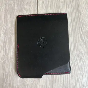 두겹 지갑 JITAN 천연 가죽 (블랙, 레드 스티치) 왼손잡이용