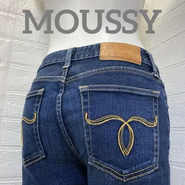 MOUSSY 데님 팬츠 인디고 고급 라인 옐로우 컬러 자수