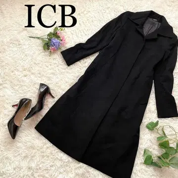 고급] ICB 캐시미어 100 % 스텐 칼라 롱 코트 블랙