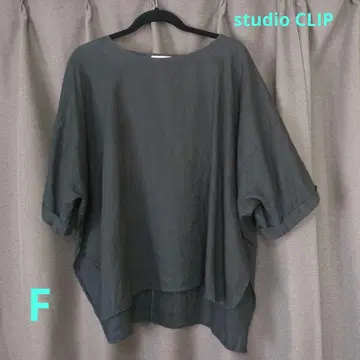studio CLIP 린넨 차콜 그레이 반팔 튜닉 프리 사이즈