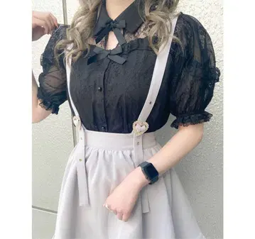 ROJITA 배색 레이스 리본 탑 (블랙)
