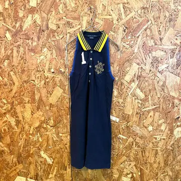 RALPH LAUREN 미니 원피스 폴로 셔츠 플레어 네이비 L