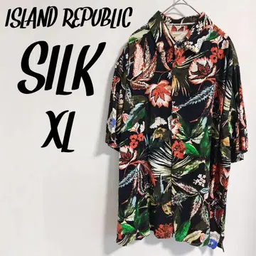 ISLAND REPUBLIC 실크 알로하 셔츠 XL 굿 디자인