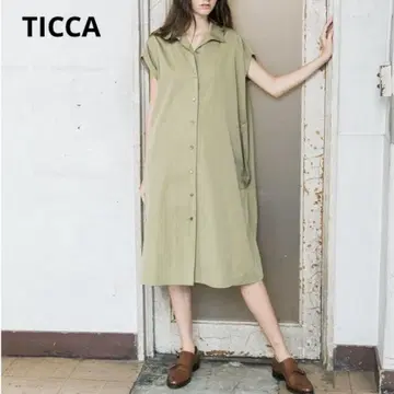 티카 프렌치 슬리브 원피스 코튼 카키