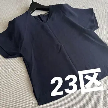 네이비 V넥 반팔 셔츠 40