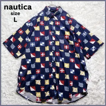 nautica 노티카 90S 국기 패턴 셔츠 L 반팔 올 패턴 버튼 다운