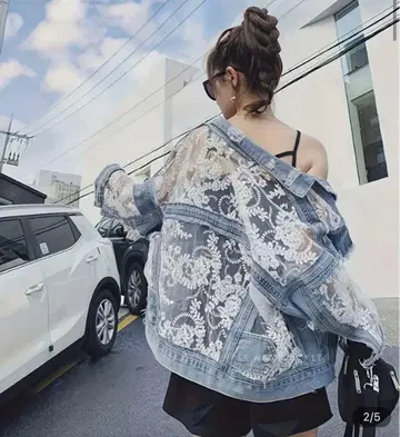 자수 레이스 데님 자켓