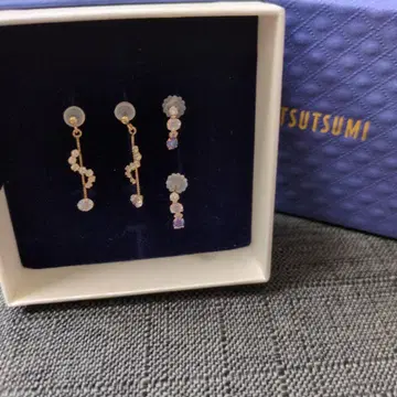 컨디션 최상 TSUTSUMI 10k 골드 크리스탈 귀걸이 2개 커플 세트