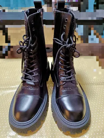 천연 가죽/소가죽 블랙/검정 통굽 레이스업 엔지니어 부츠 사이드 지퍼