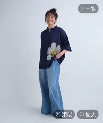 니코앤드 미사용 새상품 콜라보 모티브 지퍼 셔츠