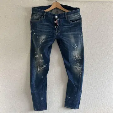 다크 블루 스키니 데님 페인트 가공