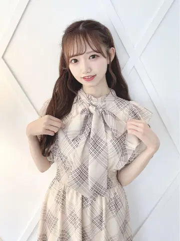 evelyn 하타미사키 콜라보 체크 롱 OP