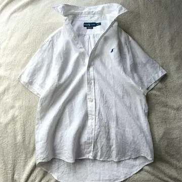 랄프 로렌 셔츠 린넨 100% 흰색 화이트 반팔 포니 자수 사이즈 L