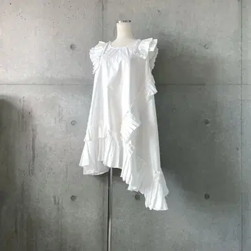택 포함 새상품 더블 프릴 플리츠 코튼 원피스 화이트 FREE