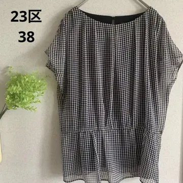 23구 체크 무늬 반팔 셔츠 38 오피스 레저 슬림