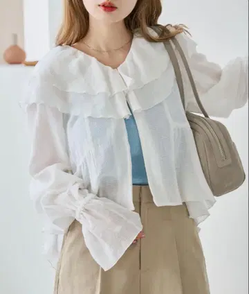 메쉬 프릴 블라우스