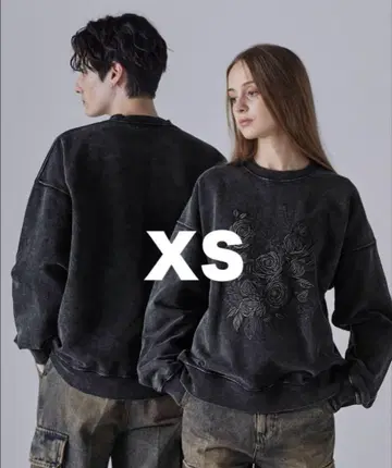 clel 헤비 웨이트 자수 디자인 맨투맨 XS 블랙
