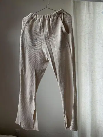 jeanasis 리브 크림색 와플 팬츠