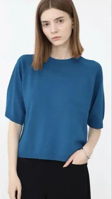 야마다야 Aga 백 지퍼 하프 슬리브 니트