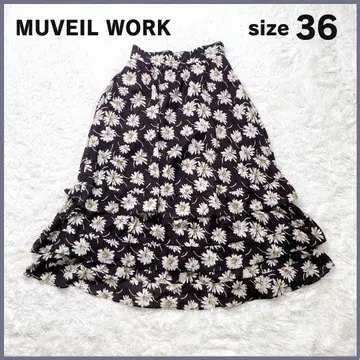 MUVEIL WORK 티어드 롱 스커트 올 패턴 꽃무늬 size36