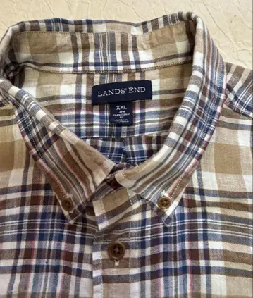 LANDS'END 남성용 체크 반팔 셔츠 새상품급