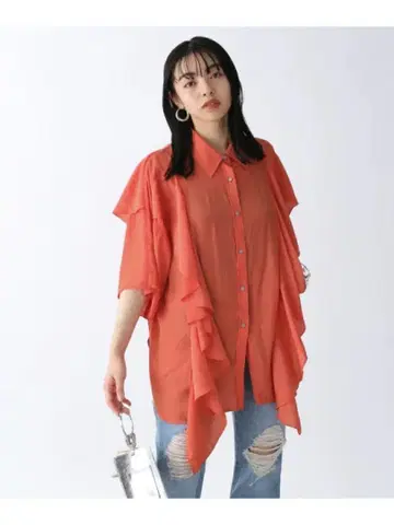 JEANASIS (W) 리치 프릴 모듬 SHSS 오렌지 셔츠