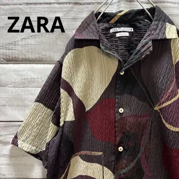 ZARA 시어서커 올 패턴 오픈 카라 셔츠 반팔 셔츠 인기 세련된 주름