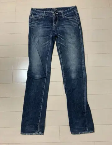 moussy 데미지 가공 스트레이트 스키니 블루 데님 청바지 26