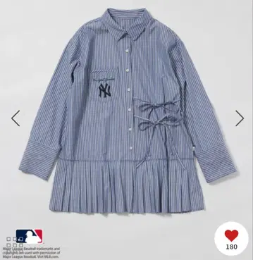 VIS 플리츠 배색 스트라이프 셔츠 양키스 MLB 블루